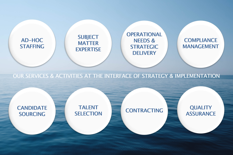 Ad-hoc staffing - subject matter expertise - operational needs and strategic delivery - compliance management - candidate sourcing - talent selection - contracting - quality assurance